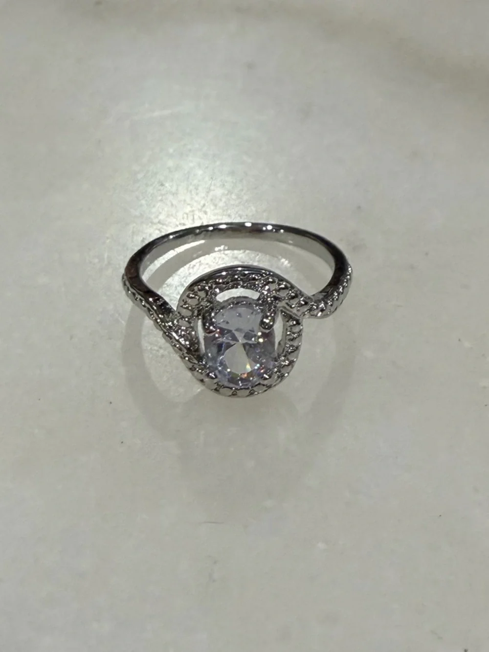 Artisan Silver-Tone Halo Oval Ring with Clear Center Stone Size 8